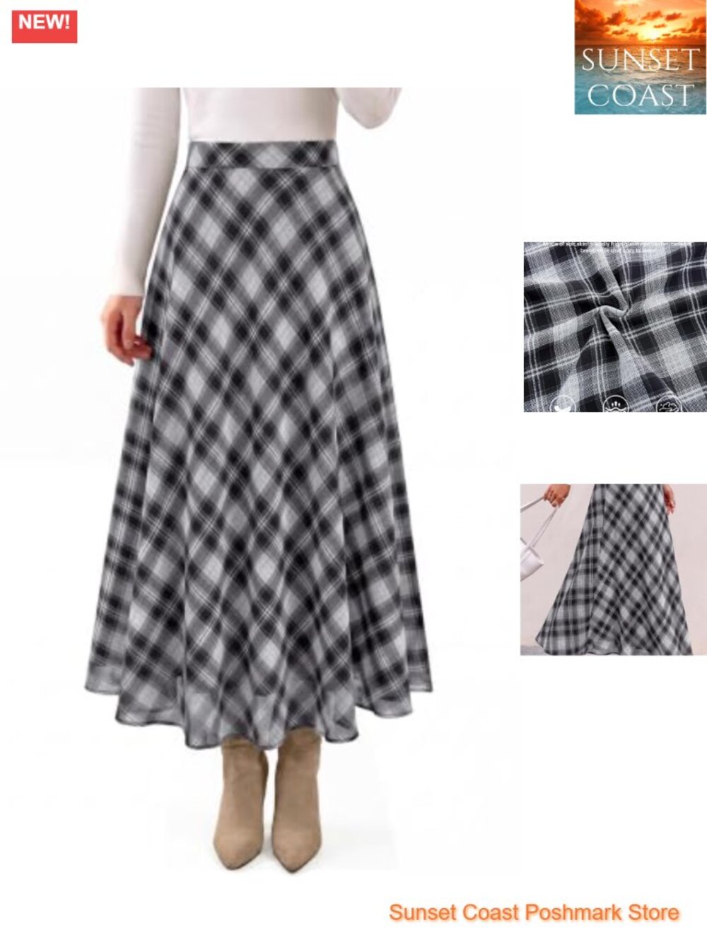 A-Line Plaid Maxi Skirt High Waisted Chiffon Flowy Casual